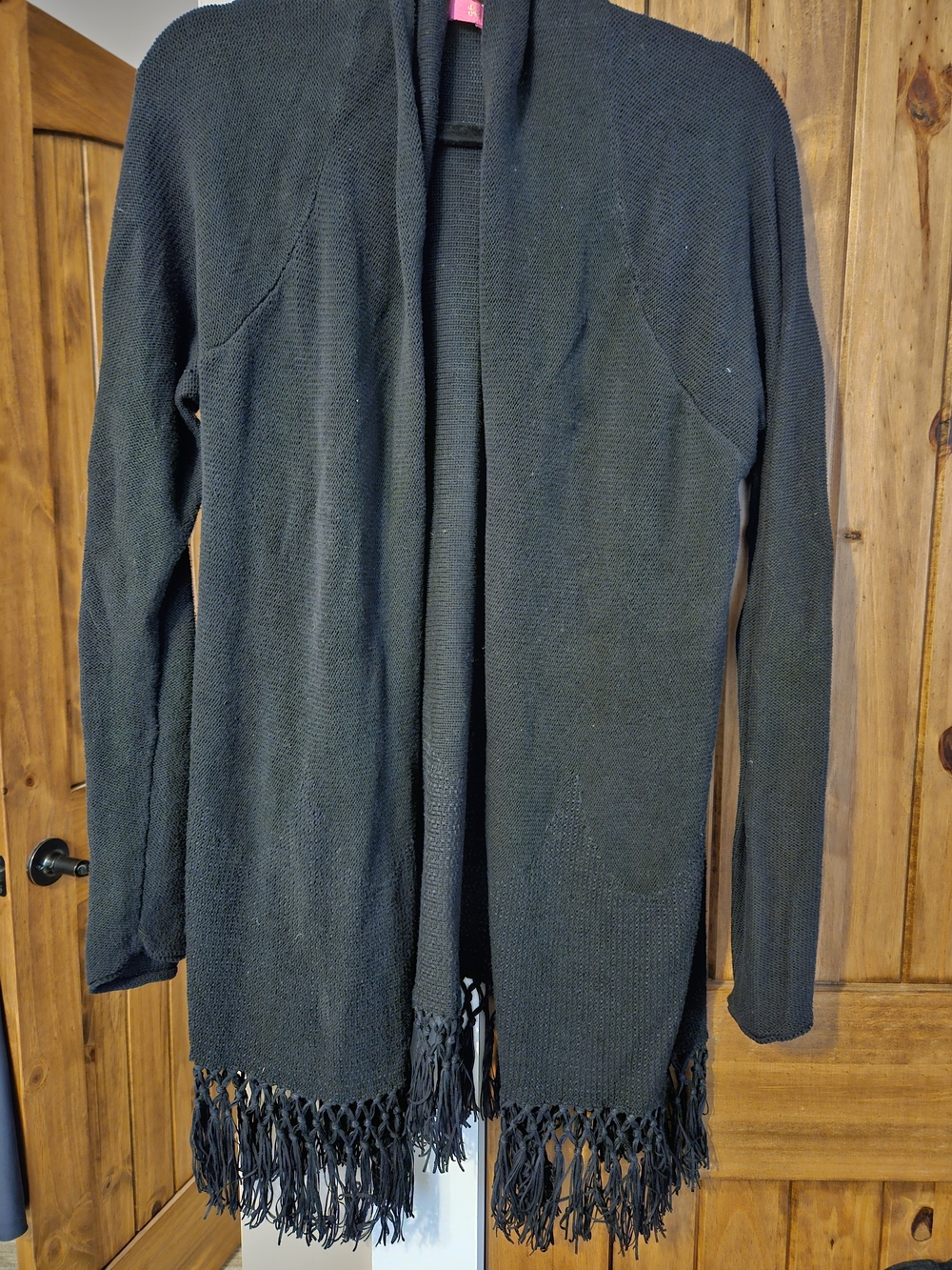 Lilly Pulitzer Black Fringe Open-Front Cardigan